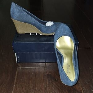 American Living Navy and Gold Wedge Shoes